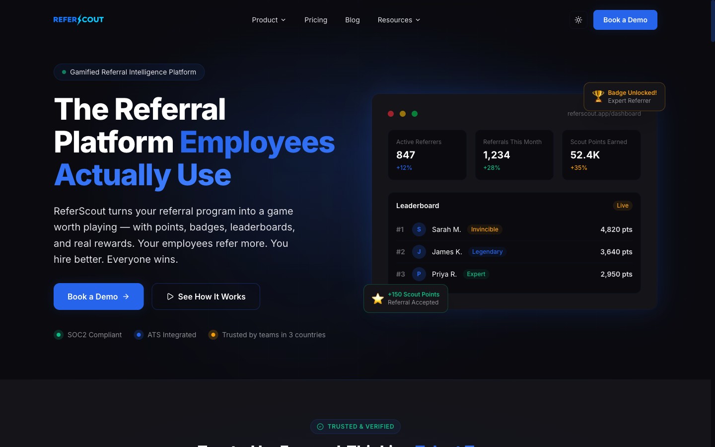 ReferScout homepage, live in production