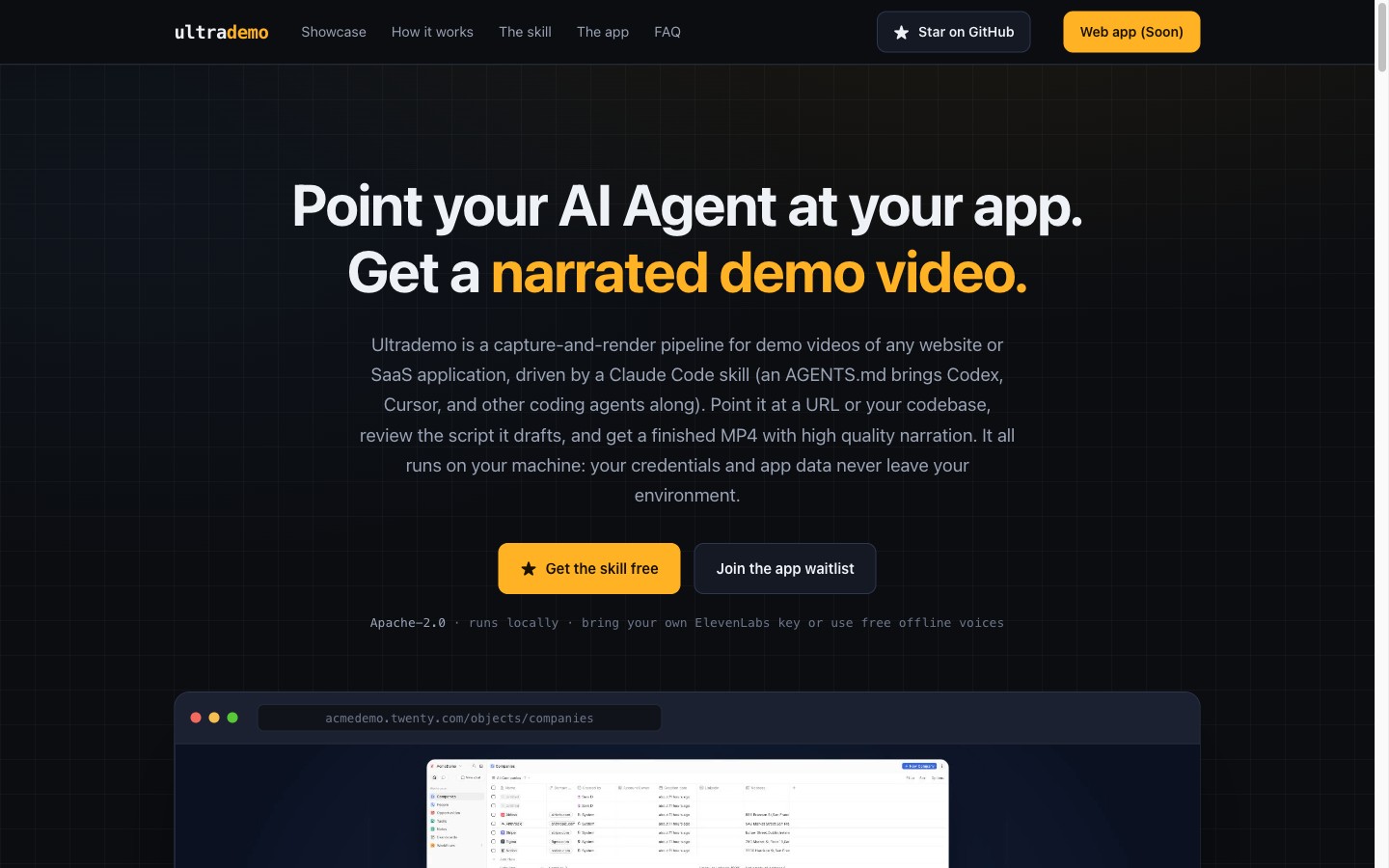 Ultrademo homepage, live in production